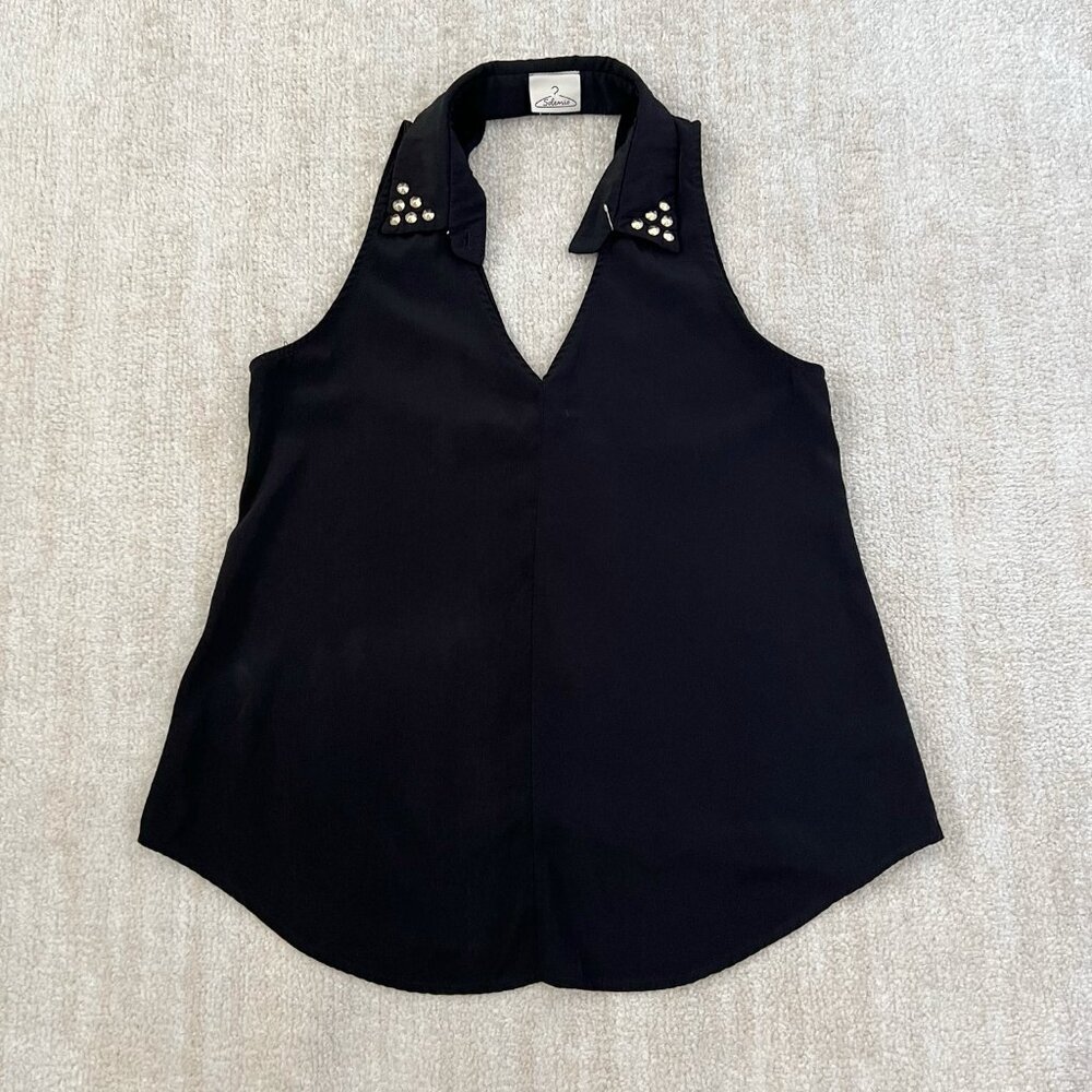 3 for $6 Solemio Sleeveless Black Studded Cutout Back Flowy Blouse Top S